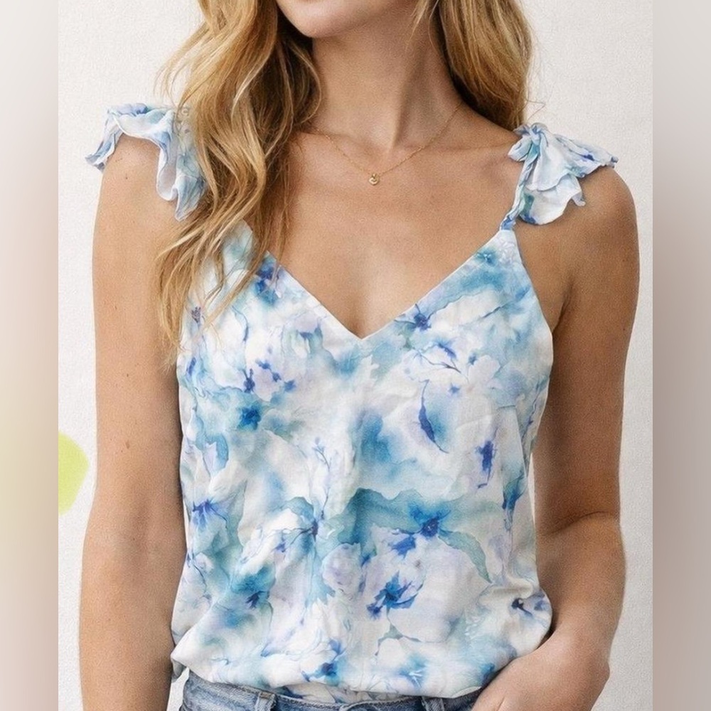 Cami NYC Silk Blue and White Women's Tank Top